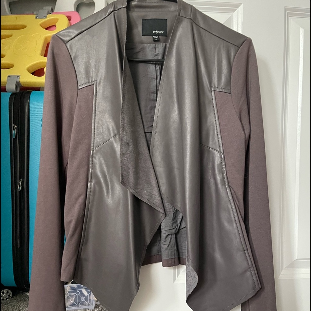 Pewter blazer with faux leather